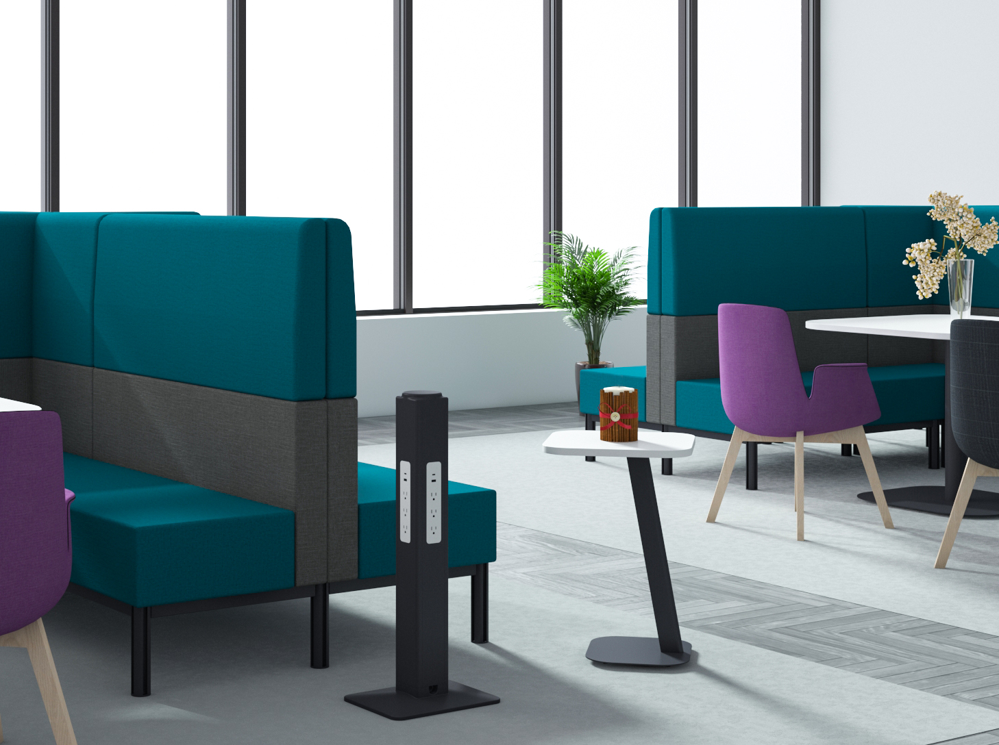 PBK-2WAY dual-side vertical power tower with USB-C and multiple AC outlets on both sides