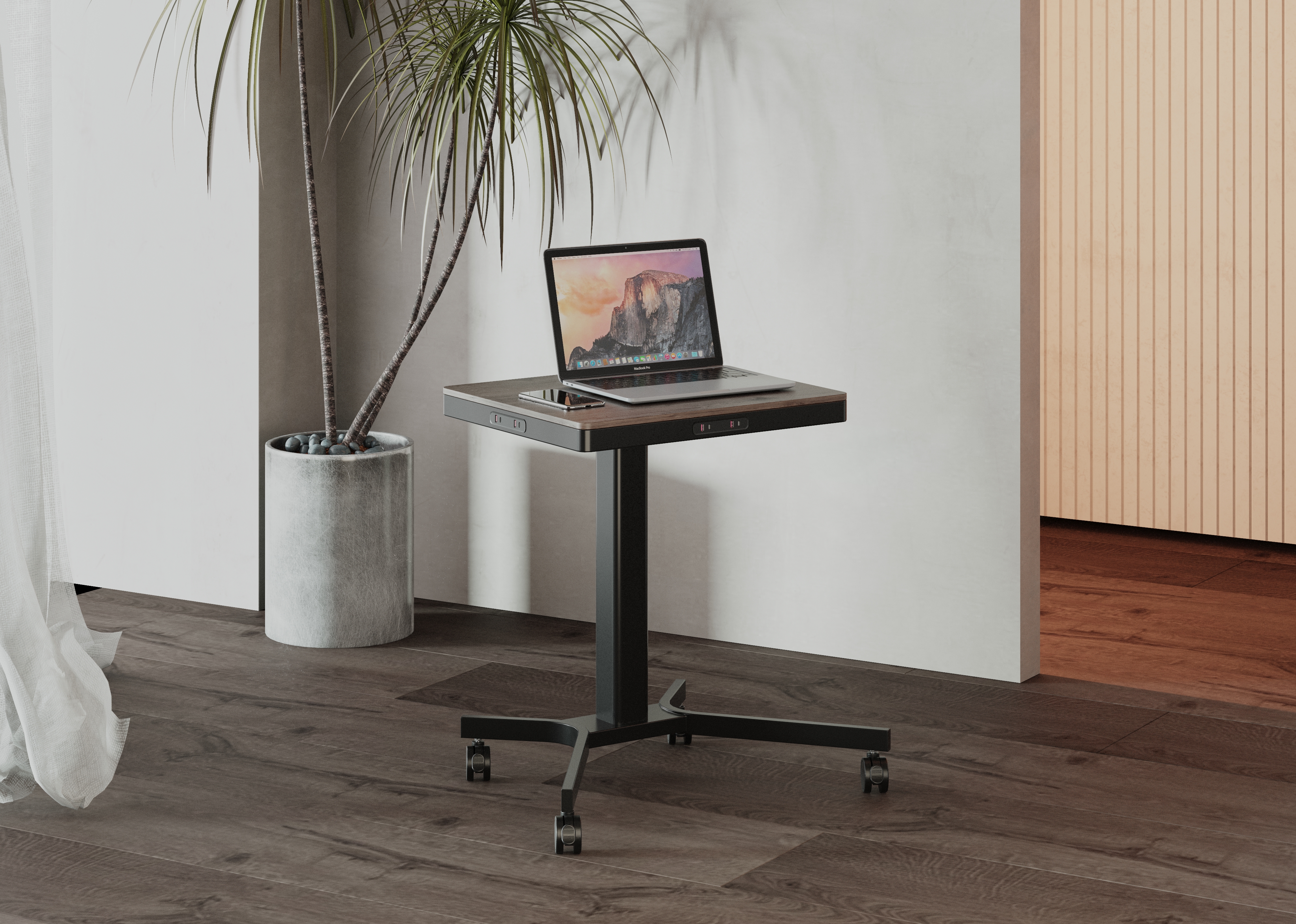 Movable Charging Desk With USB Ports Aside The Desktop