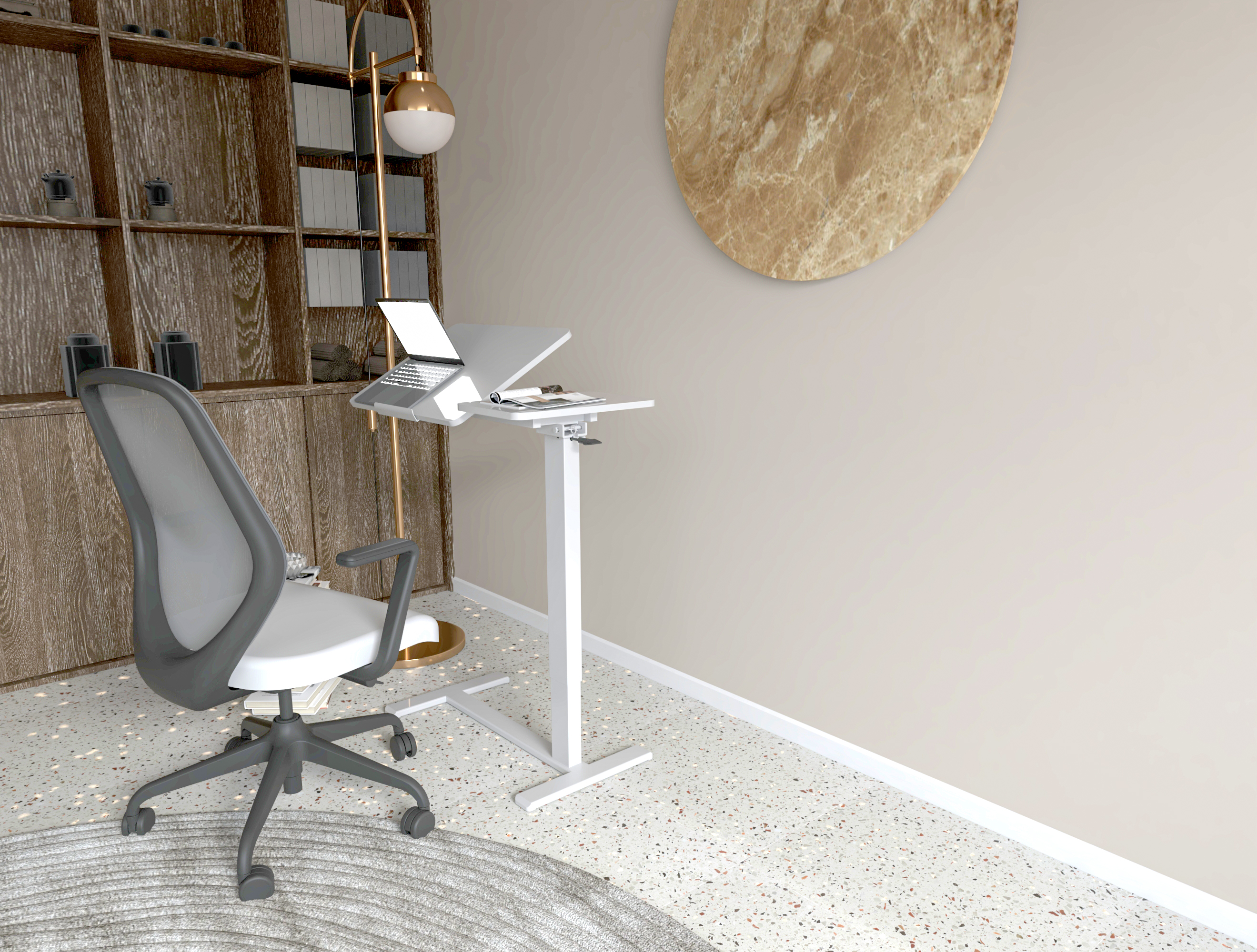 VistaLift used as a standing laptop workstation in a home office