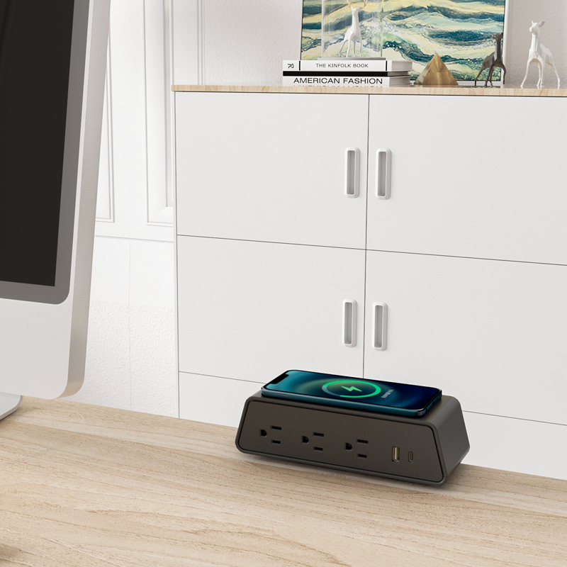 Edge Mount 3A1U1C Power Socket with A Built-in Wireless Charger
