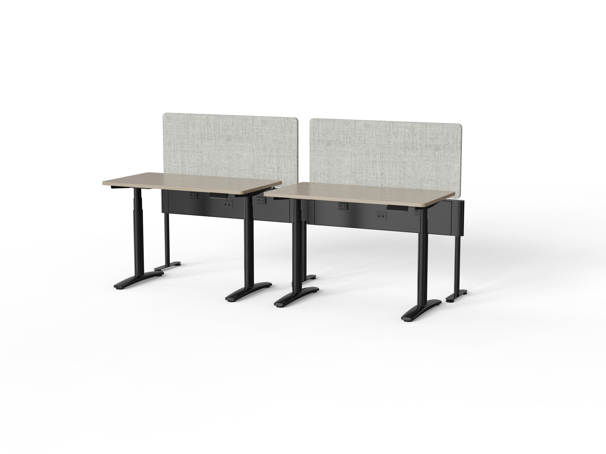 SN Power Beam freestanding power beam installed between two sit-stand desks