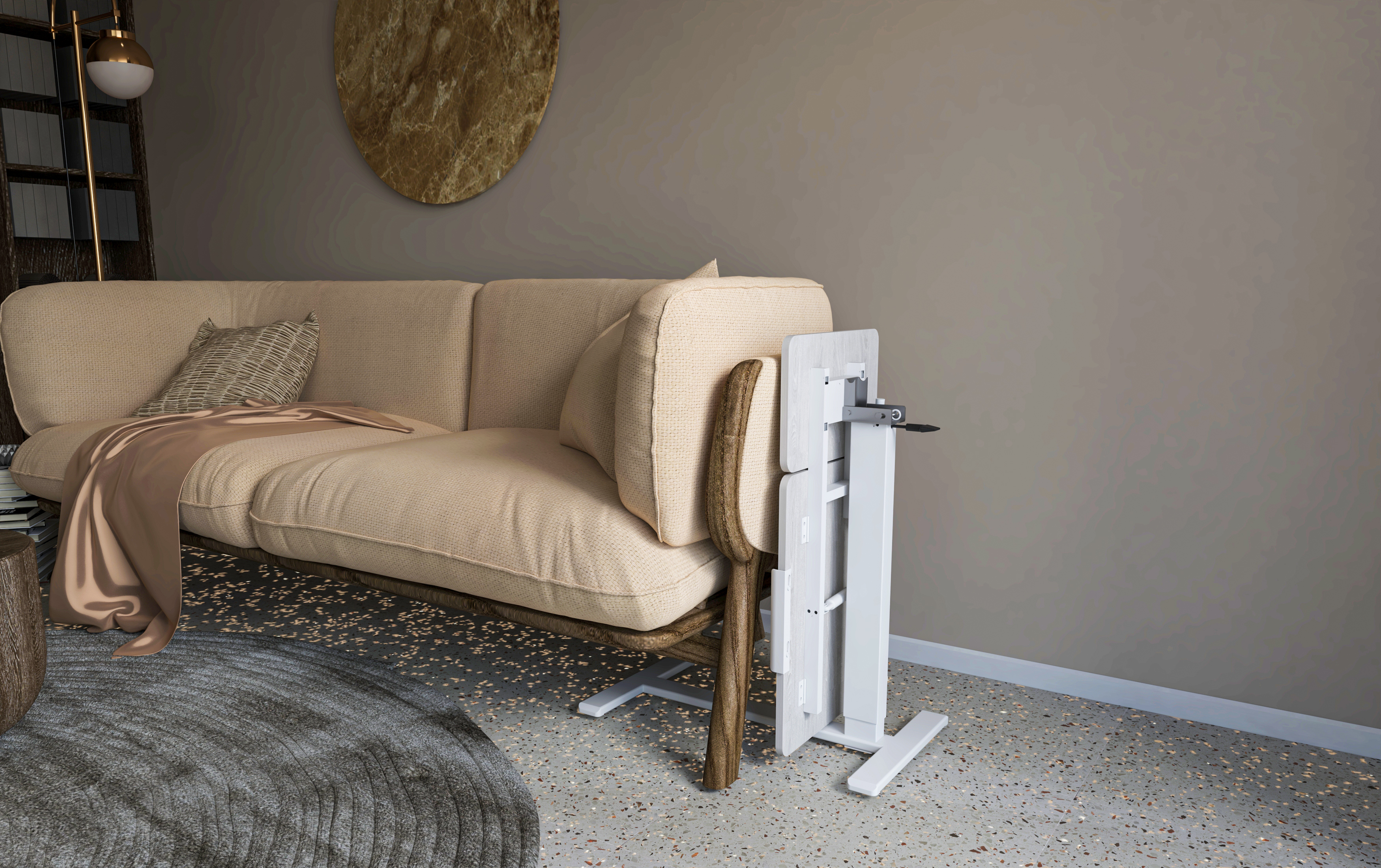 VistaLift as bedside tilted reading surface with book and cup