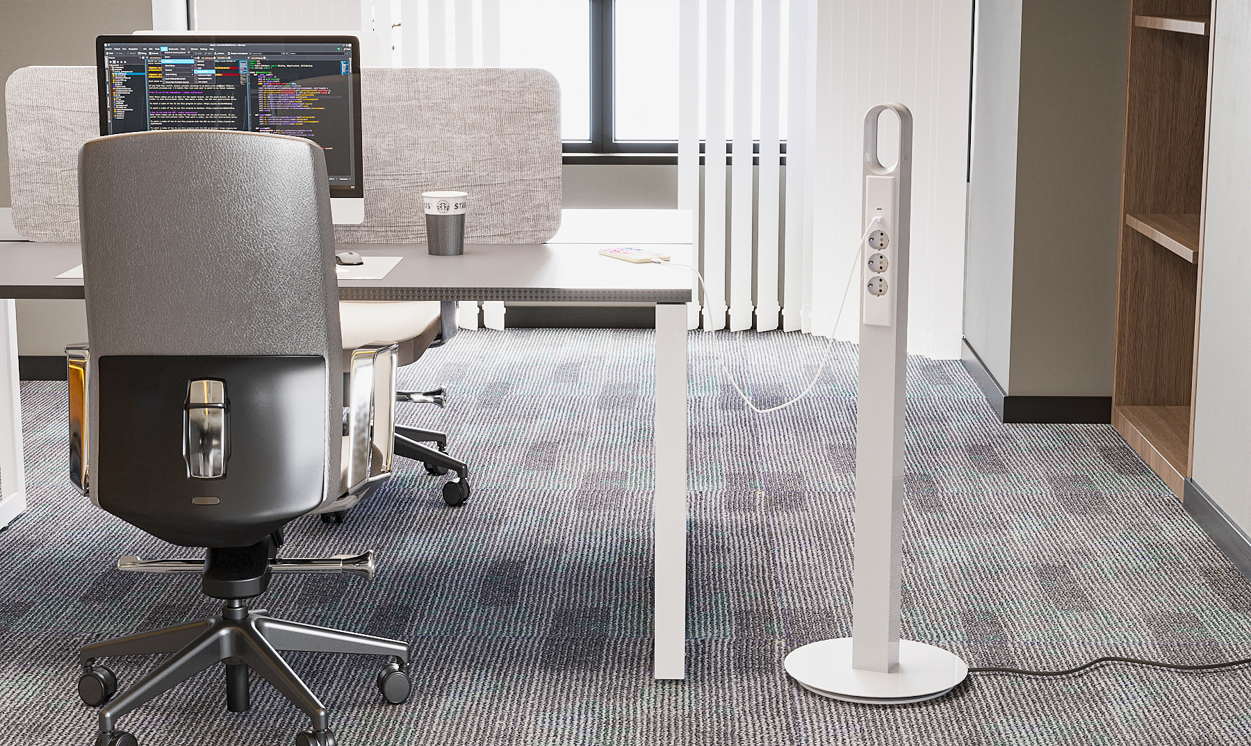 PS19 power tower on office desk - 3 outlets and PD20W USB charging