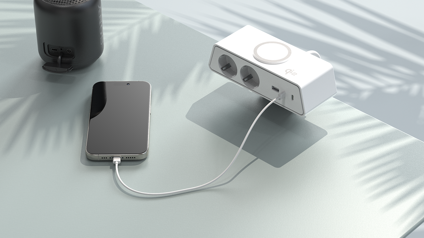 Clamp mount desktop charger with Qi2 magnetic wireless and USB-C PD 65W