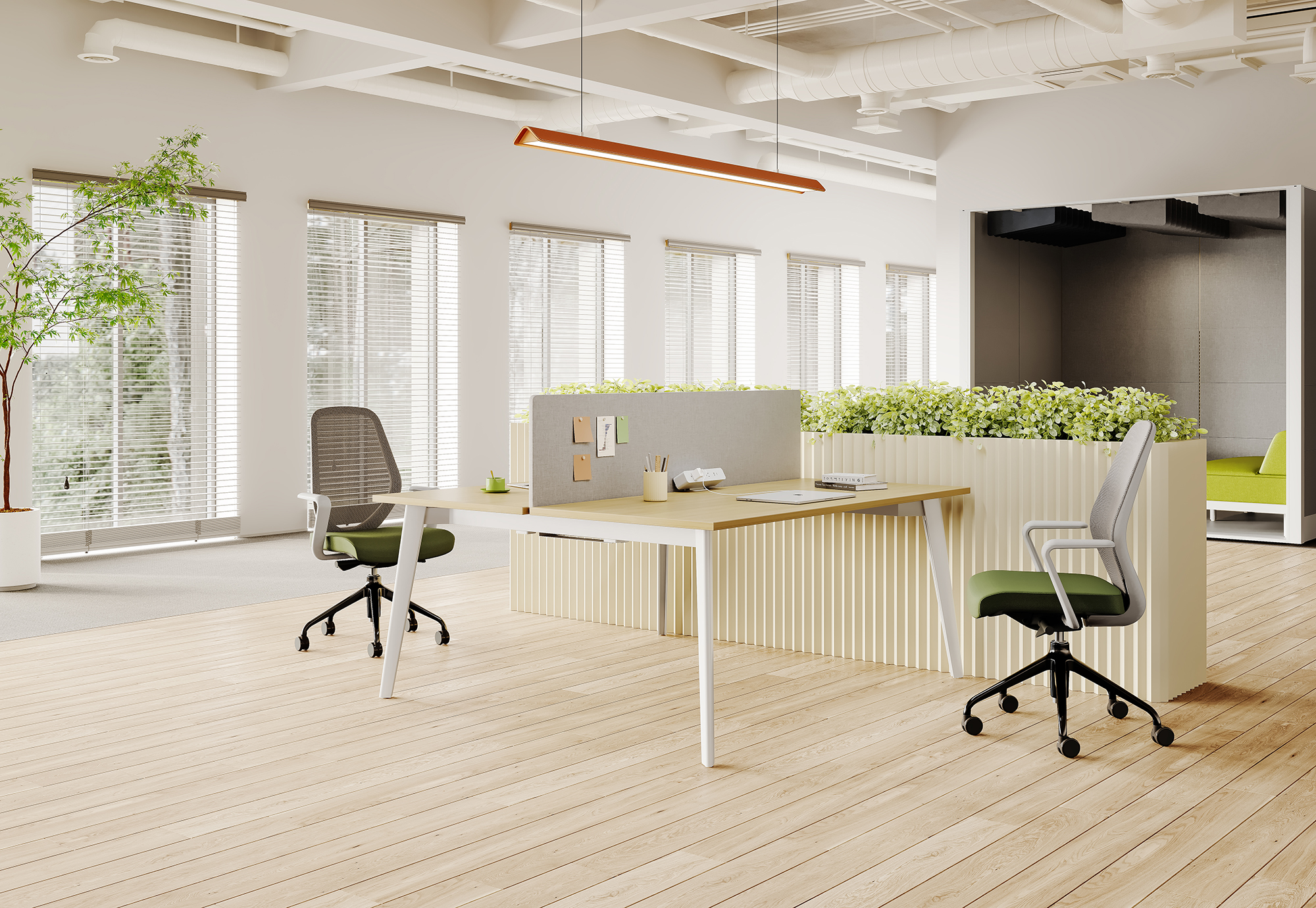 two‑person bench desk