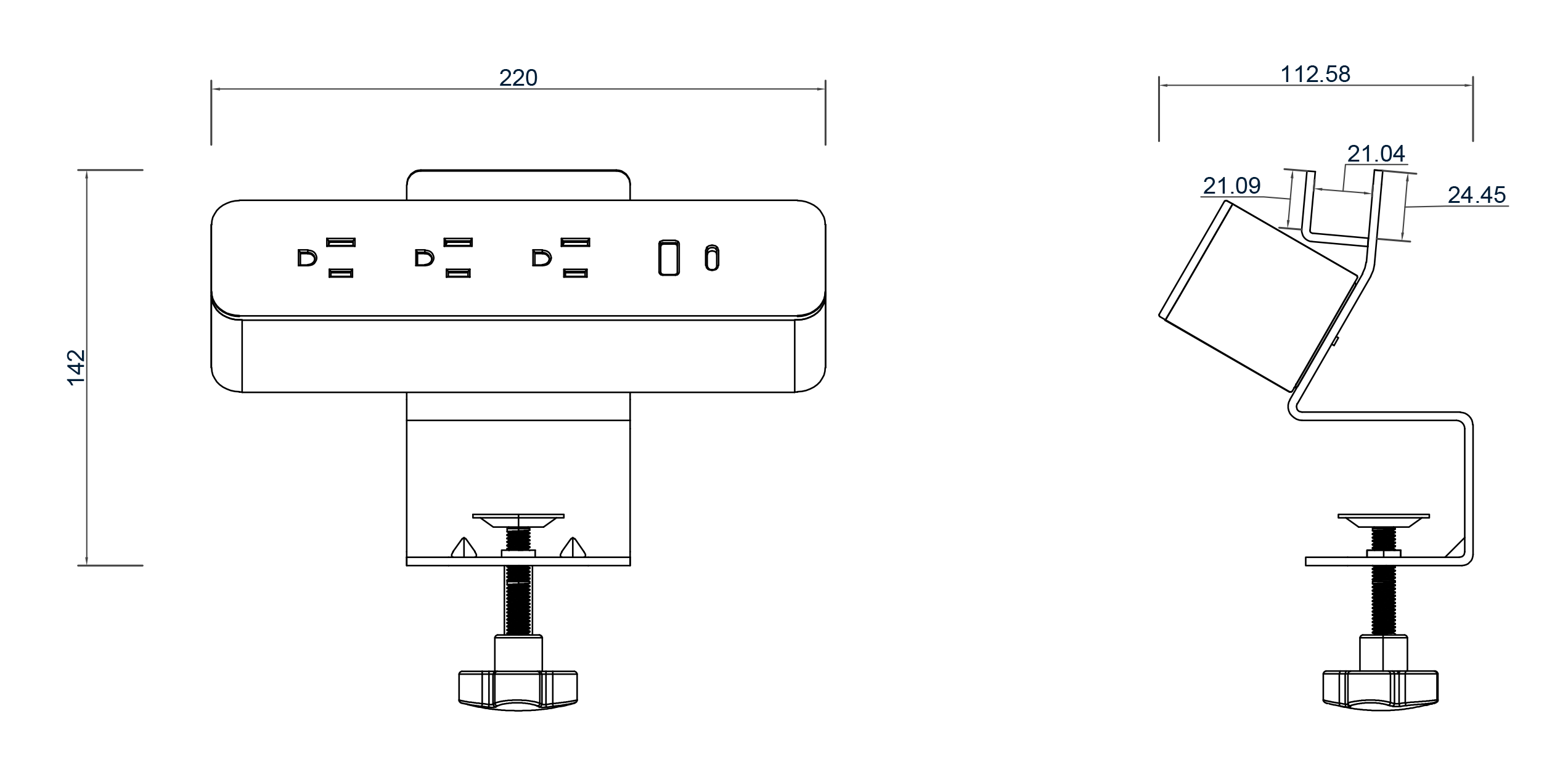 Side-Clamp Desk Power Module with Device Holder