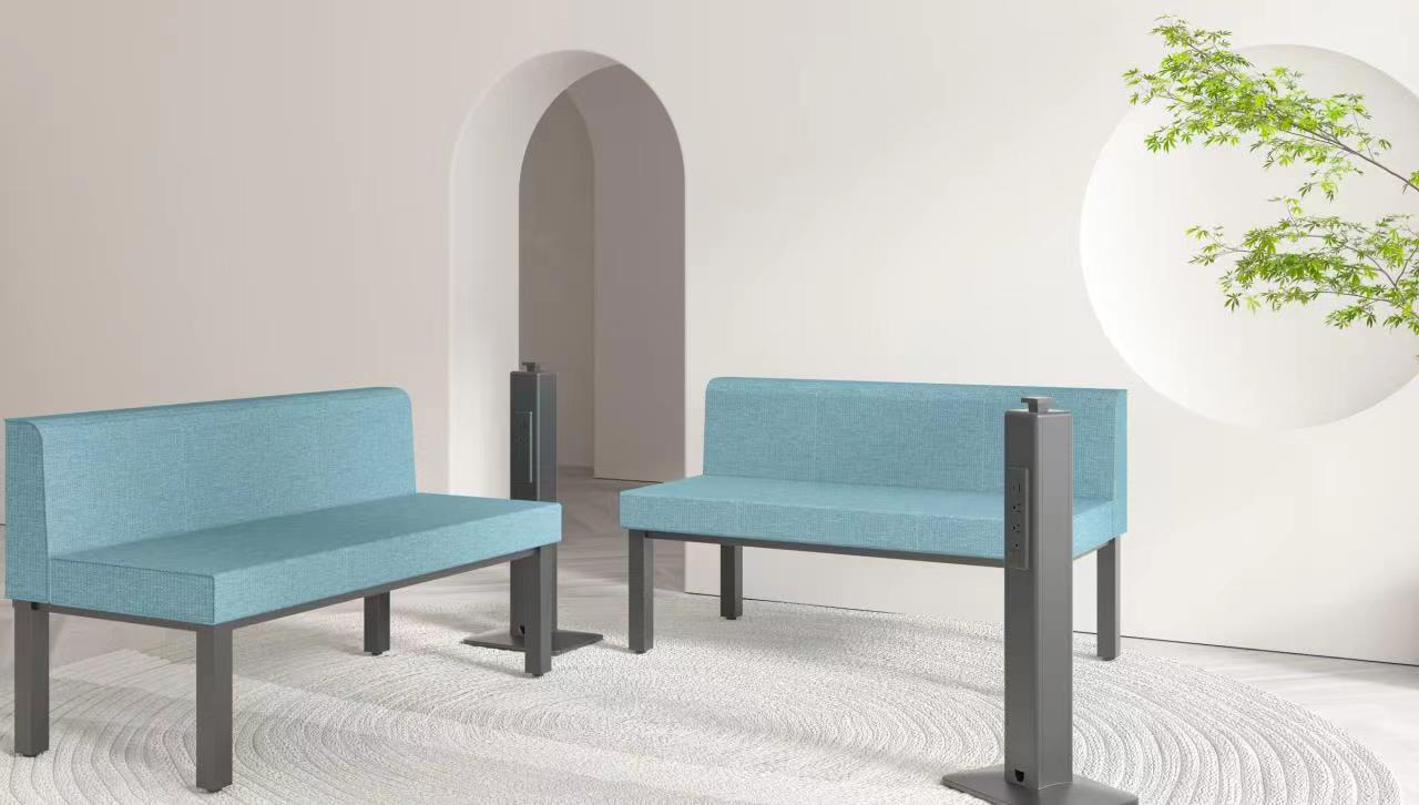 PBK-1WAY white vertical power tower single-side with 3 AC outlets and USB-C/USB-A ports