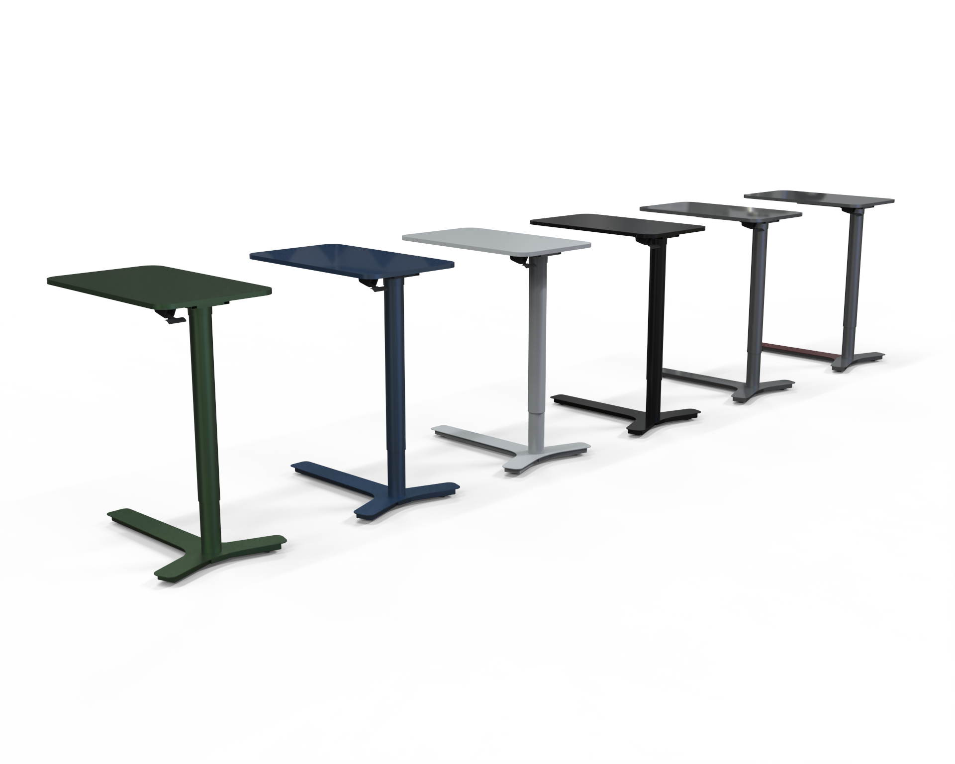 Ascendia pneumatic height adjustable side table — front view, single column T-base, 750x400mm top