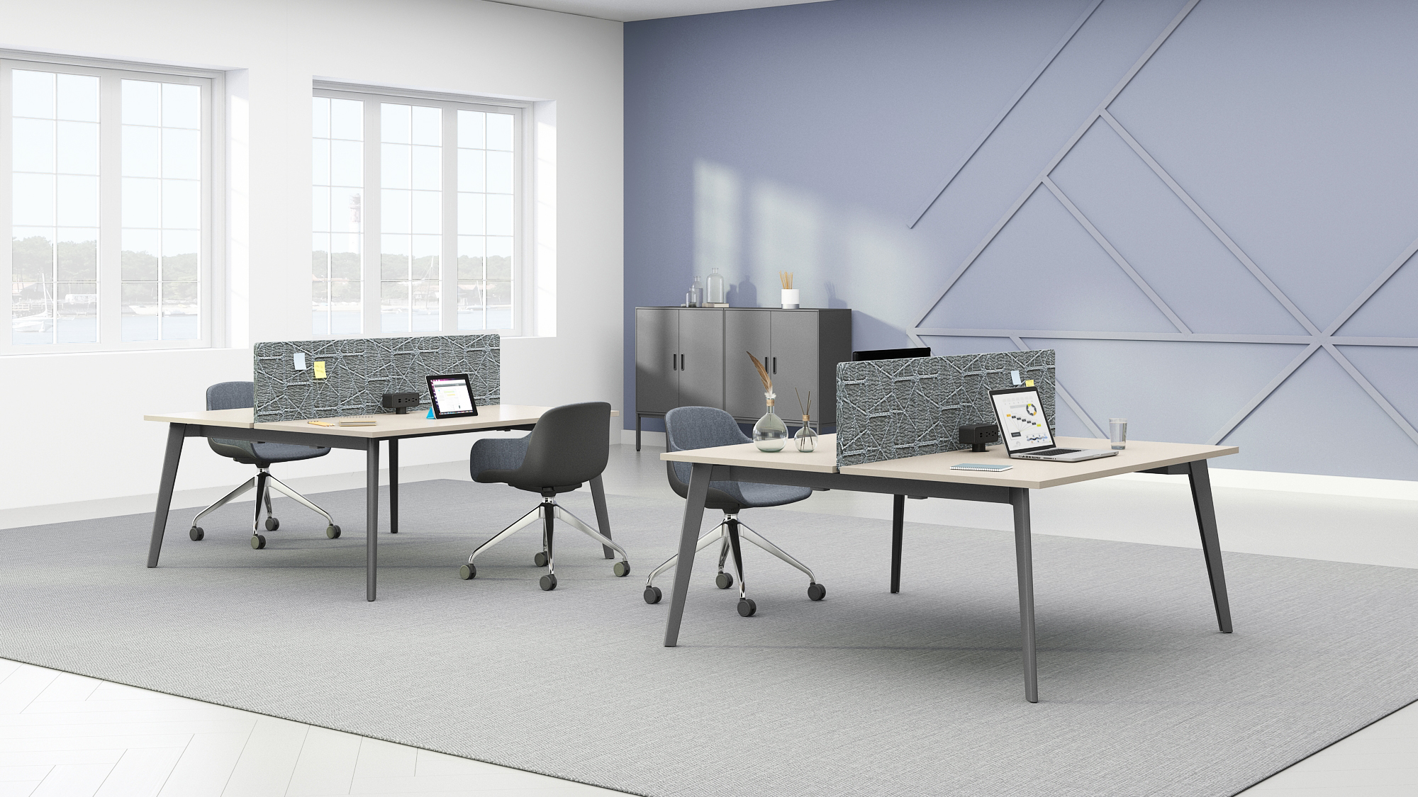 two‑person bench desk