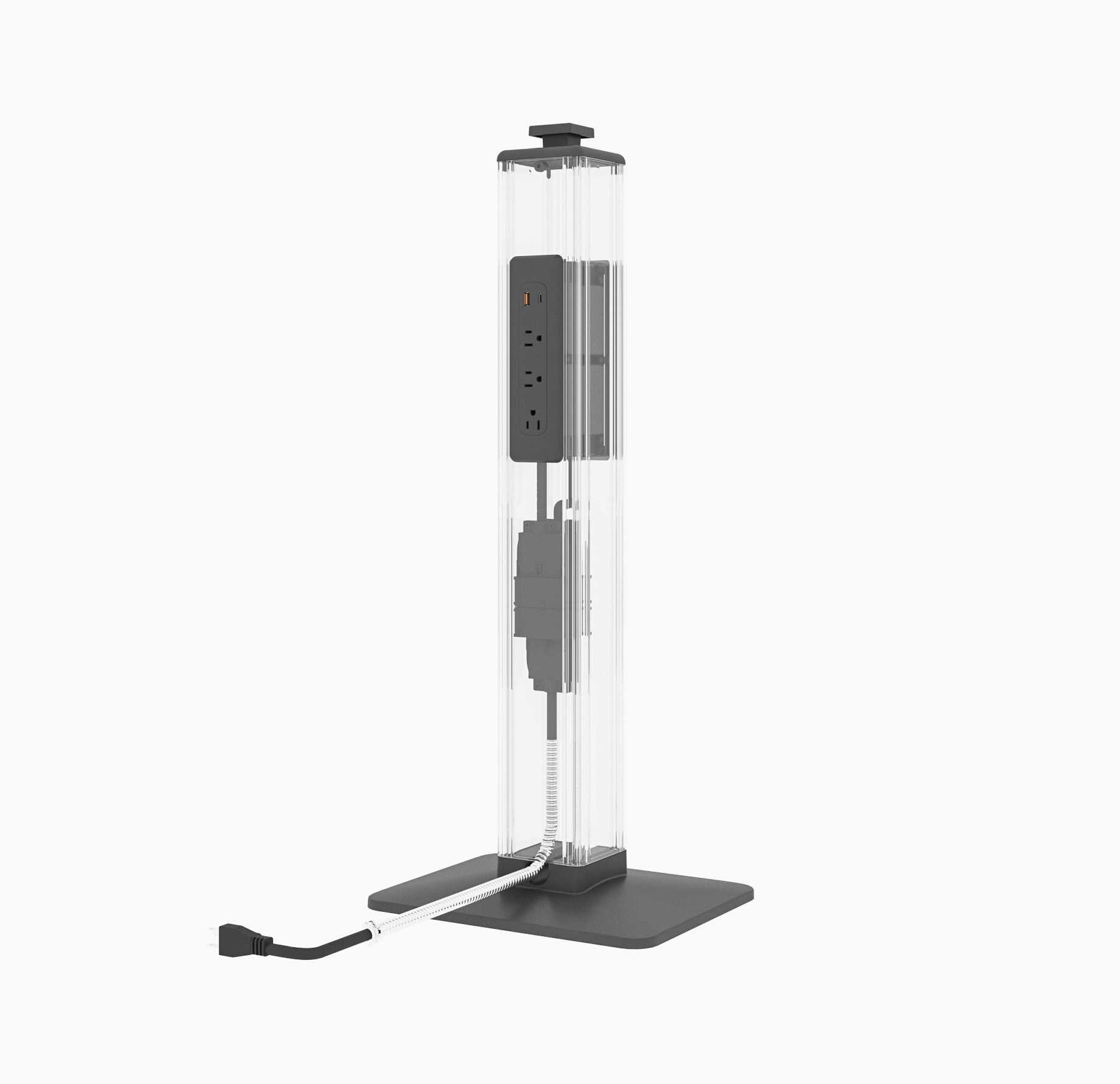 PBK-2WAY dual-side vertical power tower with USB-C and multiple AC outlets on both sides