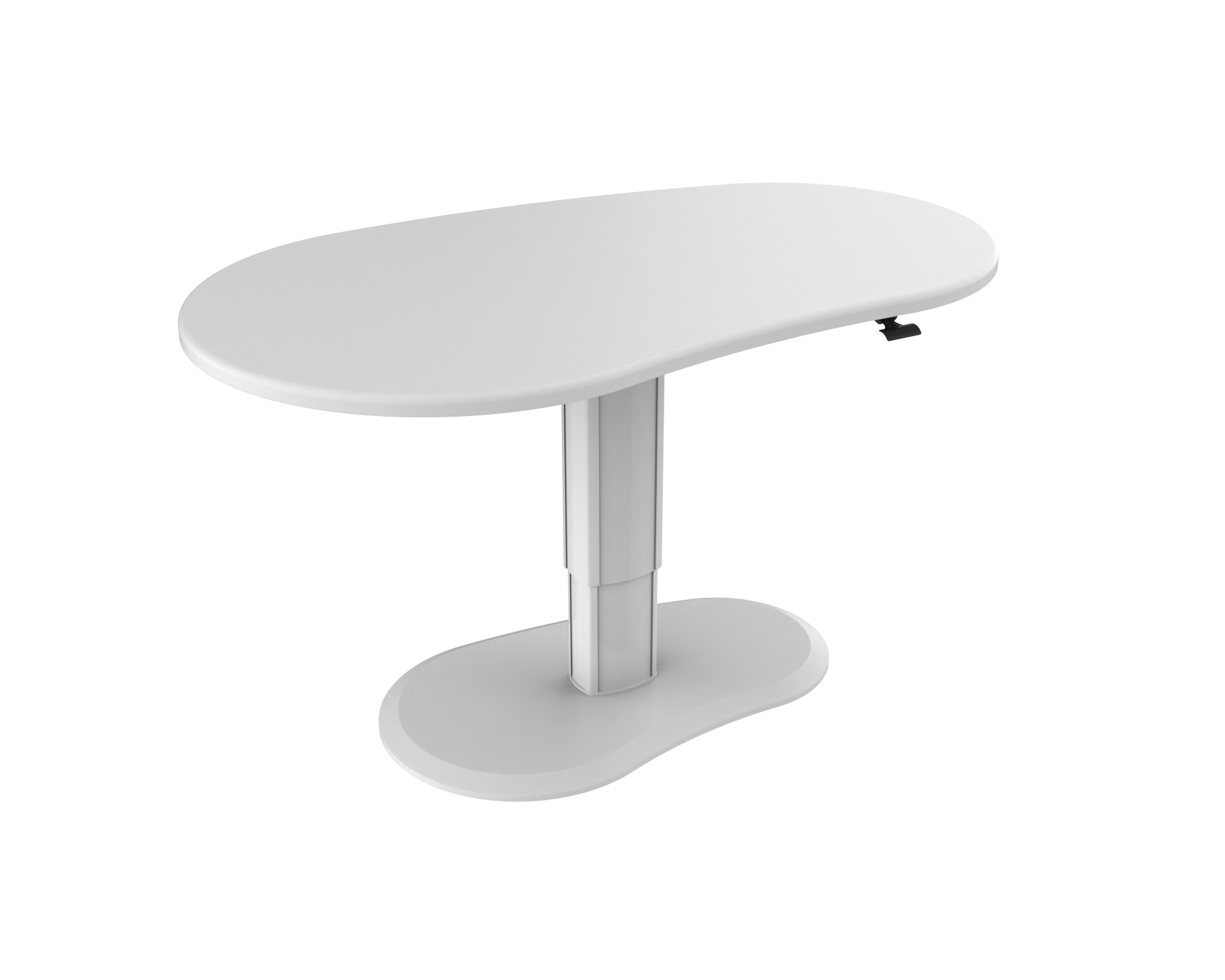 pneumatic height adjustable lounge table with kidney shaped laminated MDF tabletop
