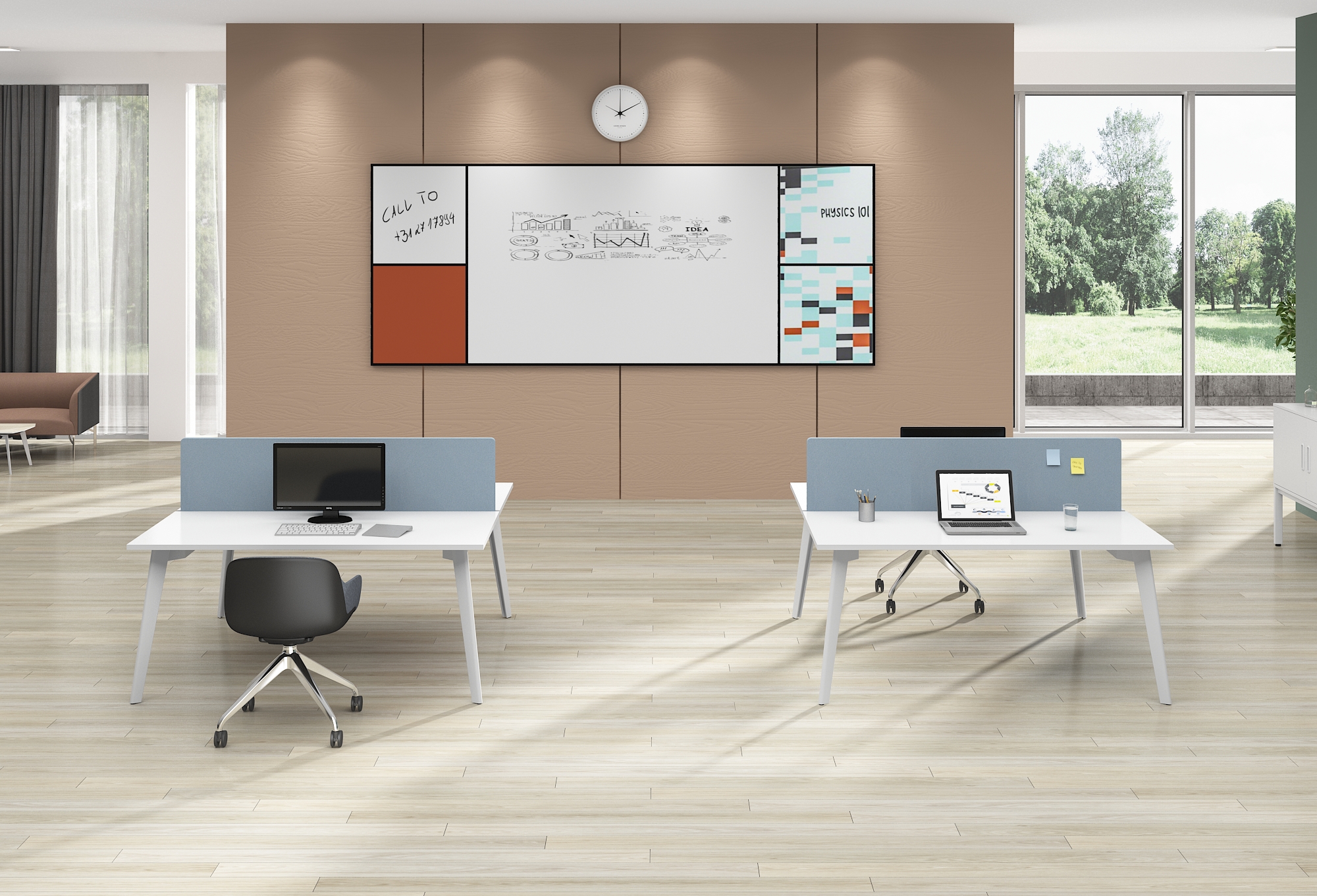 two‑person bench desk