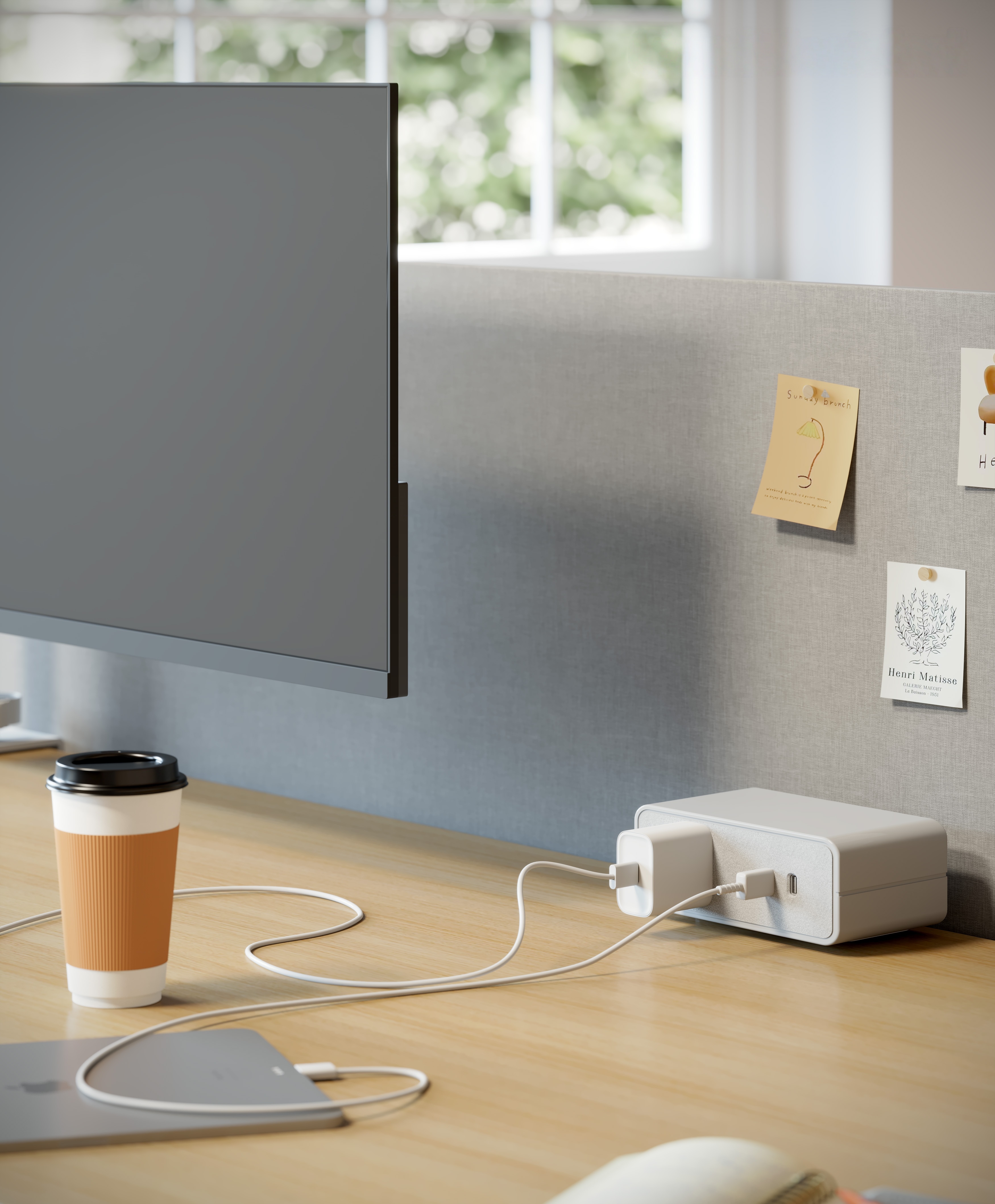 Clamp-on desktop power module with USB-C PD 65W attached to desk edge