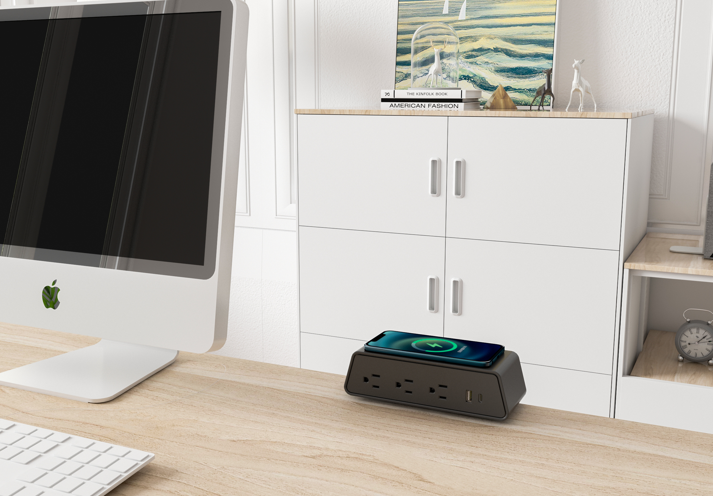 desk clamp power module with Qi wireless charger