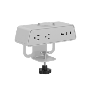 iPanda US OME001-PLUS — 65W GaN Desk Power Unit with Qi2 15W Wireless | NEMA 2×5-15R, 1×USB-A, 2×USB-C (Clamp-Mount)