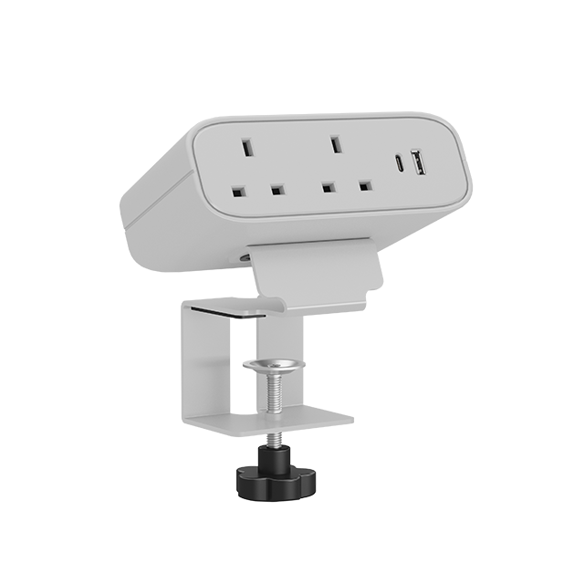 Triones Series OME025 — Clamp-Mounted Desk Power Module (2× UK Outlets + USB-A + USB-C PD up to 100W)