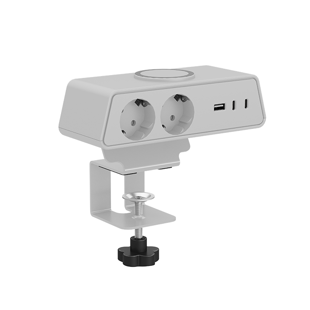 iPanda Schuko OME033 — 65W GaN Desk Power Unit with Qi2 Magnetic Wireless | Clamp-Mount Desktop Charger
