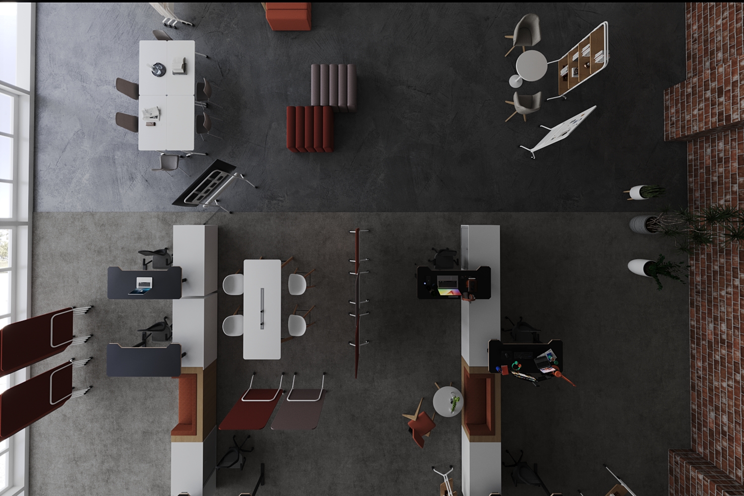 Mobile divider cart with locking casters in an open-plan office